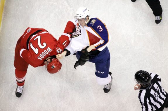 Manson's tilt against Brendan Woods on Jan 21st. Photo Credit: (John Malkowski/Norfolk Admirals)