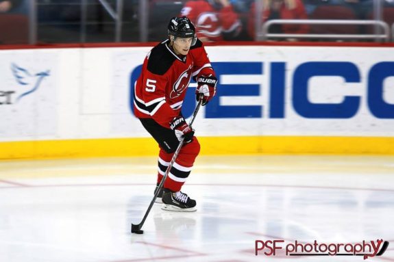 Adam Larsson carries the puck against Toronto.  (Paula Faerman Photography/paulafaermanphotography.org)