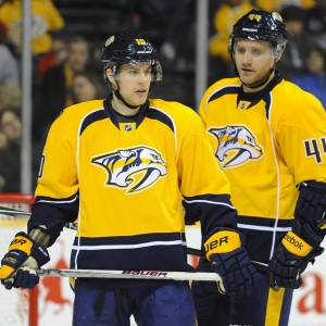 Franson (44) got lost in translation amongst the stacked corps of defensemen in Nashville. (Christopher Hanewinckel-USA TODAY Sports)