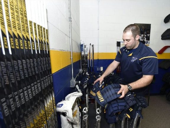 Here Chad makes sure player's gloves are nice, toasty, and dry for the start of Tuesday night's game vs. Winnipeg.