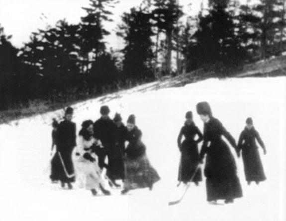 Lady Isobel Gathorne-Hardy was captured playing a game of shinny in the earliest photo known of women playing hockey. Photo from Library and Archives Canada.