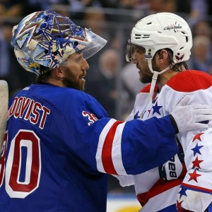 Alex Ovechkin of the Washington Capitals and Henrik Lundqvist of the New York Rangers.