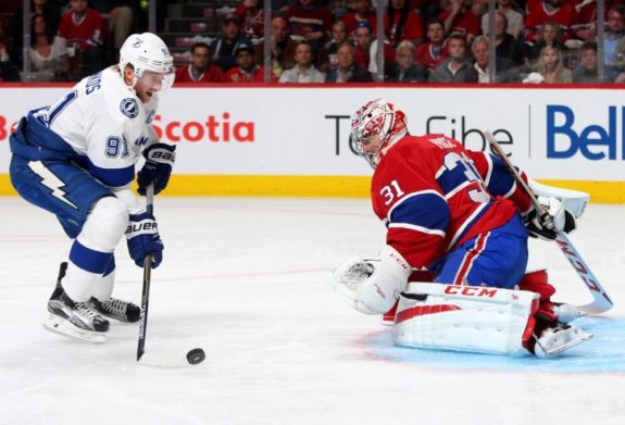 Carey Price and Tampa Bay Lightning forward Steven Stamkos