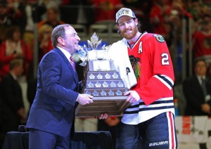 Keith with the Conn Smythe Trophy on June 15 2015. (Dennis Wierzbicki-USA TODAY Sports)