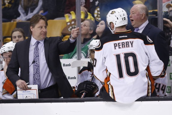 (Greg M. Cooper-USA TODAY Sports) There is plenty of finger-pointing to go around in Anaheim, but Corey Perry hasn't been putting the puck in the net like years past. He's part of the problem right now and needs to become part of the solution sooner than later. Ditto for the coaching staff, including assistant Brad Lauer, left, and bench boss Bruce Boudreaux, above right. 