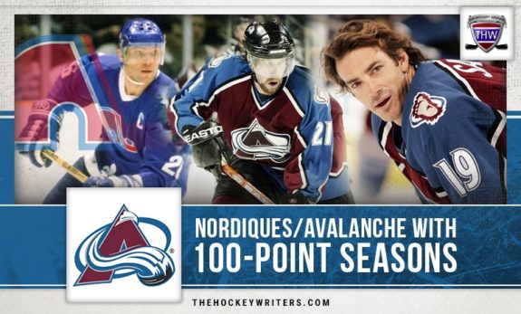 100 point seasons Colorado Avalanche Quebec Nordiques Joe Sakic Peter Stastny Peter Forsberg