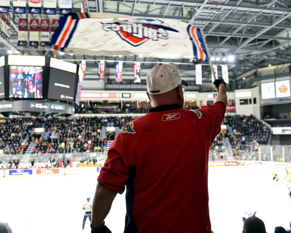 Windsor Spitfires fan waving flag