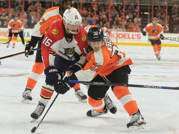 Mark Streit and Florida Panthers forward Aleksander Barkov