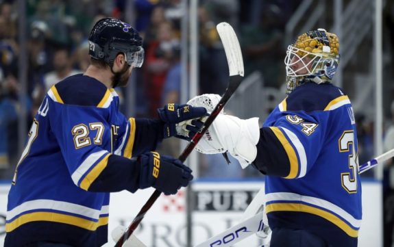 St. Louis Blues Jake Allen and Alex Pietrangelo