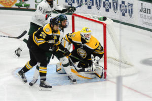 Michigan Tech's Angus Redmond and Michael Neville. Photo: Michigan Tech Athletics