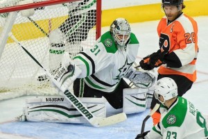 Antti Niemi and Kari Lehtonen have teamed up to backstop the Stars to first place in the Central. (Amy Irvin / The Hockey Writers)