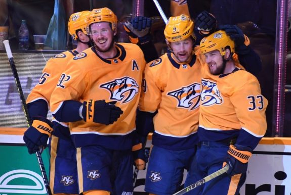 Nashville Predators Viktor Arvidsson, Ryan Johansen, Filip Forsberg