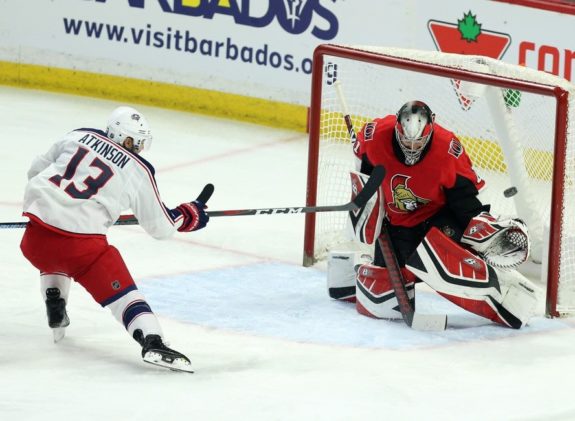 Columbus Blue Jackets' Cam Atkinson Ottawa Senators Craig Anderson