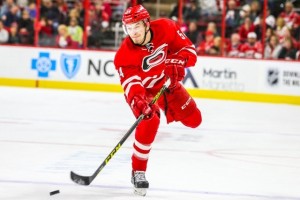 Carolina Hurricanes defenseman Brett Pesce (54) during the NHL game between the Anaheim Ducks and the Carolina Hurricanes at the PNC Arena.