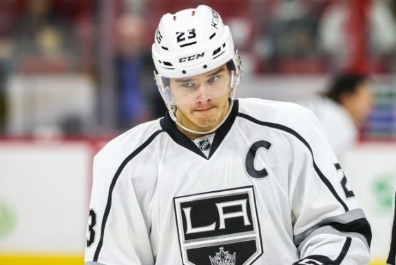 (Photo By: Andy Martin Jr.) Could Dustin Brown have a 'C' back on his jersey before long? He seems a strong candidate to be selected in the expansion draft and to become the first captain of the Las Vegas Black Knights.
