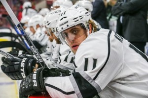 Los Angeles Kings center Anze Kopitar (11) during the NHL game between the Los Angeles Kings and the Carolina Hurricanes at the PNC Arena.