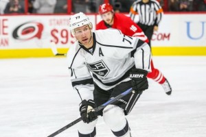 Los Angeles Kings center Jeff Carter (77) during the NHL game between the Los Angeles Kings and the Carolina Hurricanes at the PNC Arena.