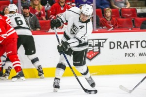 Los Angeles Kings center Anze Kopitar (11) during the NHL game between the Los Angeles Kings and the Carolina Hurricanes at the PNC Arena.