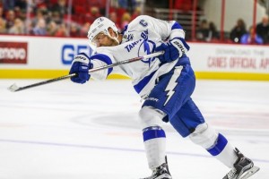 Tampa Bay Lightning center Steven Stamkos (91) during the NHL game between the Tampa Bay Lightning and the Carolina Hurricanes at the PNC Arena.