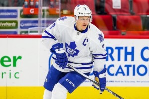 Toronto Maple Leafs defenseman Dion Phaneuf (3) during the NHL game between the Toronto Maple Leafs and the Carolina Hurricanes at the PNC Arena.