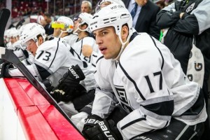 Los Angeles Kings left wing Milan Lucic (17) during the NHL game between the Los Angeles Kings and the Carolina Hurricanes at the PNC Arena.