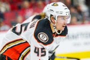 Anaheim Ducks defenseman Sami Vatanen (45) during the NHL game between the Anaheim Ducks and the Carolina Hurricanes at the PNC Arena.