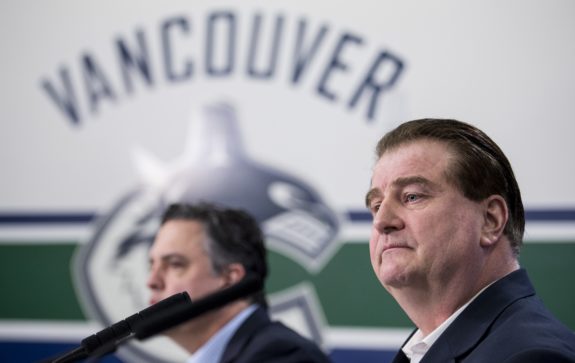 Vancouver Canucks general manager Jim Benning head coach Travis Green