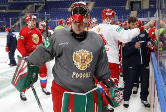 Goaltender Timur Bilyalov of the Russian national team