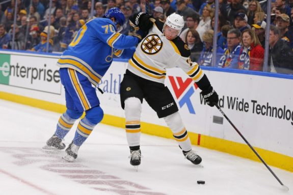 Boston Bruins' Charlie Coyle St. Louis Blues' Oskar Sundqvist