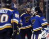Blues Squeak by Sharks to Tie the Series