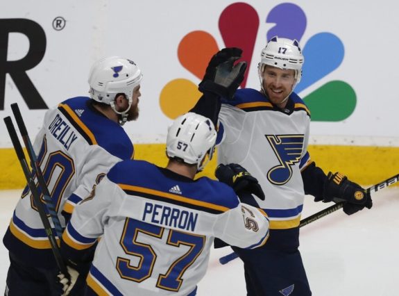 St. Louis Blues' Ryan O'Reilly David Perron Jaden Schwartz