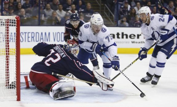 Columbus Blue Jackets Sergei Bobrovsky Tampa Bay Lightning Adam Erne