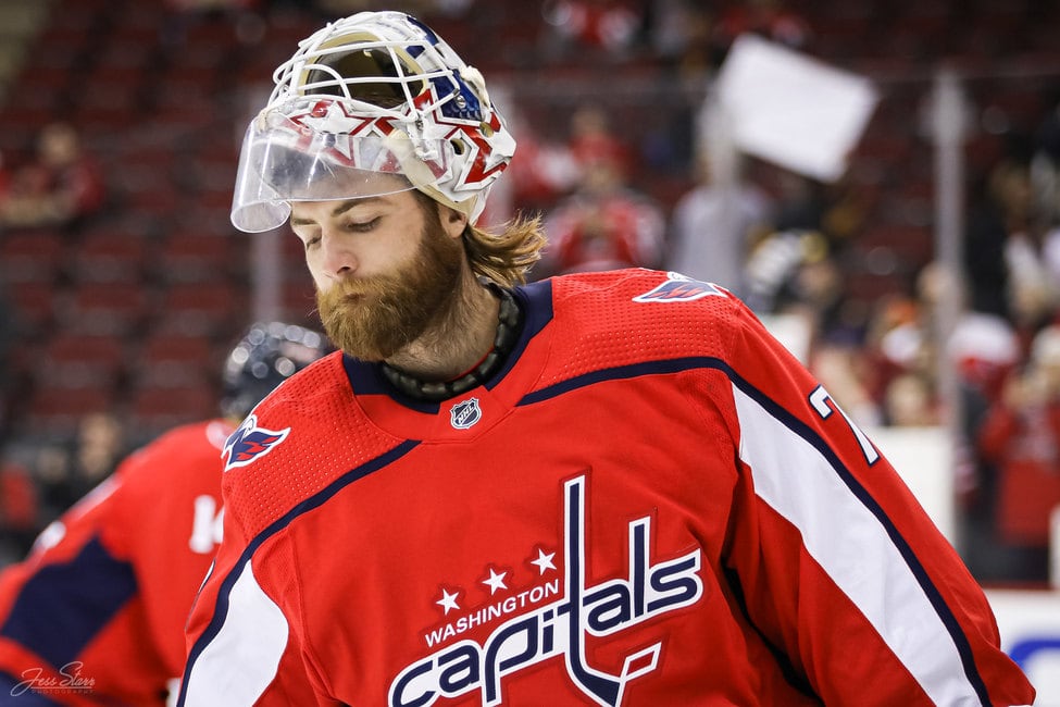 Thatcher Demko and Braden Holtby With Goaltending Coach Ian Clark 