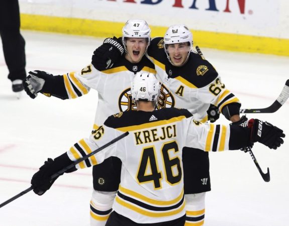 Boston Bruin defenceman Torey Krug Brad Marchand David Krejci