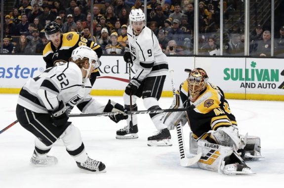 Boston Bruins Tuukka Rask Los Angeles Kings' Carl Hagelin