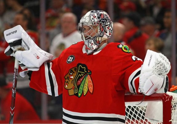 Cam Ward #30 of the Chicago Blackhawks