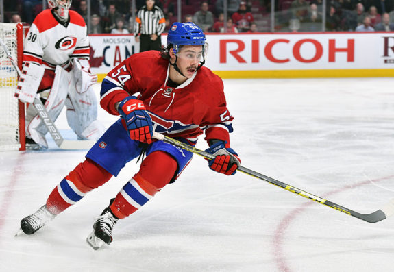 Charles Hudon #54 of the Montreal Canadiens