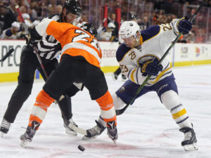 Claude Giroux and Sam Reinhart , Philadelphia Flyers vs Buffalo Sabres - October 25, 2016 (Amy Irvin / The Hockey Writers)