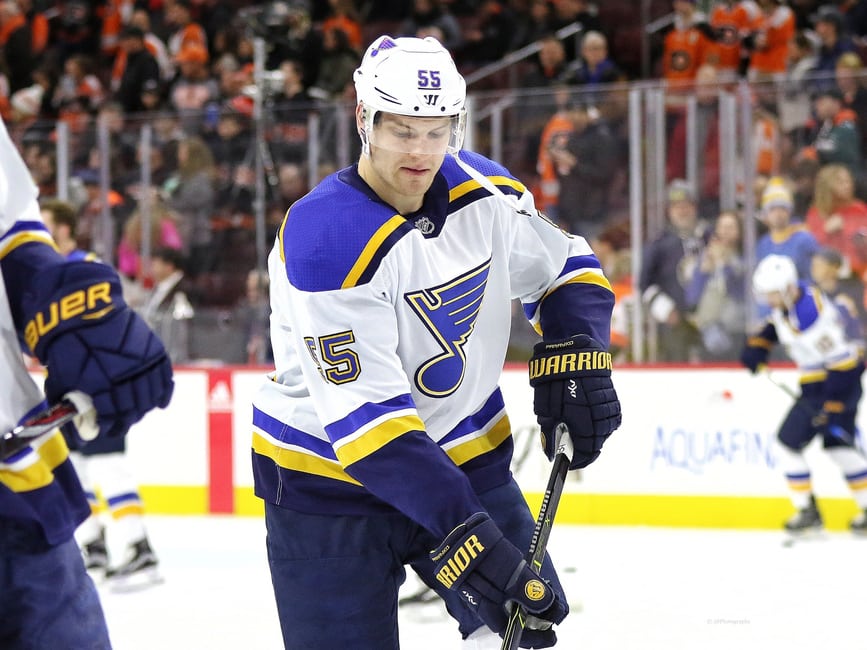 Colton Parayko St. Louis Blues Unsigned Blue Jersey Shooting vs. Pittsburgh Penguins Photograph