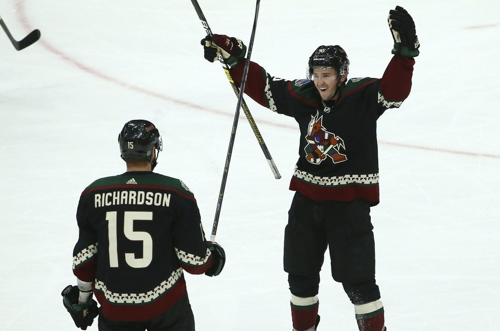 Arizona Coyotes center Brad Richardson and right wing Josh Archibald