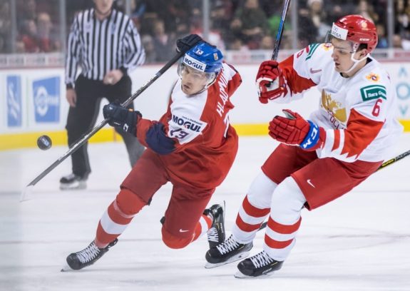 Czech Republic's Jan Hladonik Russia's Ilya Morozov WJC