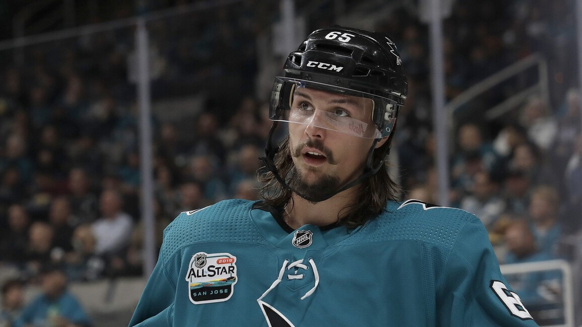 San Jose Sharks' Melker Karlsson (68) and Erik Karlsson (65), celebrate a  goal against the Edmonton Oilers during the third period of an NHL hockey  game in Edmonton, Alberta, Saturday, Dec. 29