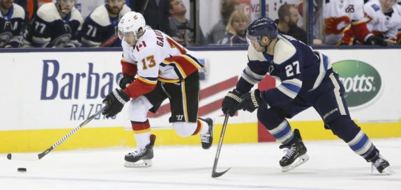 Calgary Flames' Johnny Gaudreau and Columbus Blue Jackets' Ryan Murray