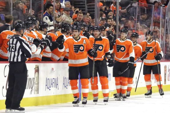 Flyers bench celebrating