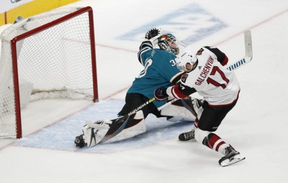 Arizona Coyotes' Alex Galchenyuk San Jose Sharks Aaron Dell