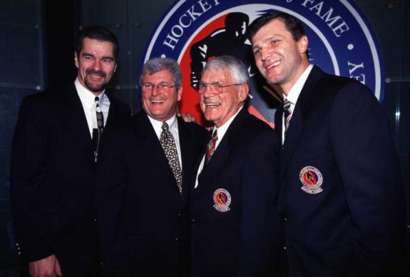 Michel Goulet, Yvon Pedneault, Howie Meeker, Peter Stastny