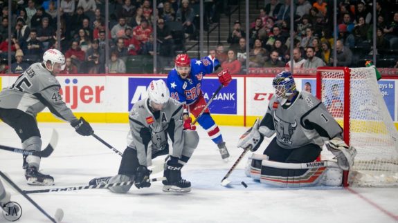 Martin Frk, Grand Rapids Griffins and Ryan Olsen, Jordan Schmaltz and Jared Coreau, Chicago Wolves