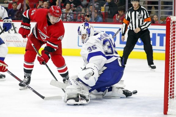 Carolina Hurricanes Erik Haula Tampa Bay Lightning Curtis McElhinney