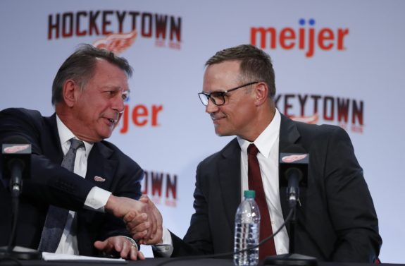 Detroit Red Wings general manager Steve Yzerman and Edmonton Oilers general manager Ken Holland.