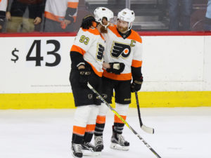 Jake Voracek and Claude Giroux - Dallas Stars vs Philadelphia Flyers - November 19, 2016 (Amy Irvin / The Hockey Writers)